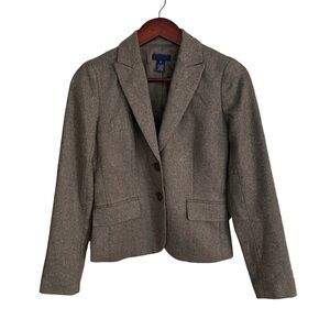 J. Crew Women’s 100% Wool Tweed Blazer Jacket Brown With Pockets Lining Sz 0 XS